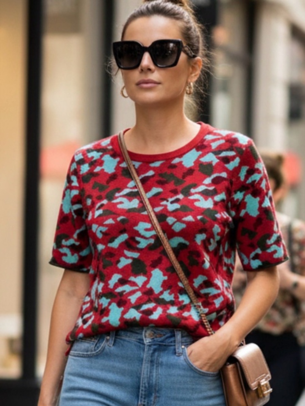 Anthopologie Revolve Ellison Heavy Knit Camo Leopard Cheetah Animal print top L